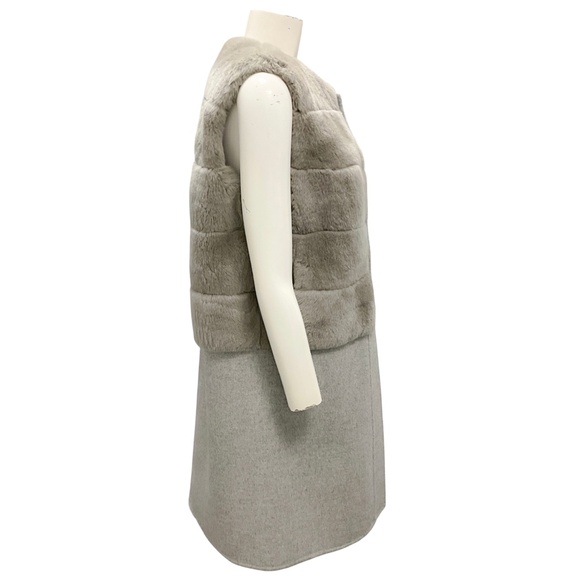 YVES SALOMON LIGHT GREY RABBIT FUR AND WOOL LONG VEST - Picture 2 of 5